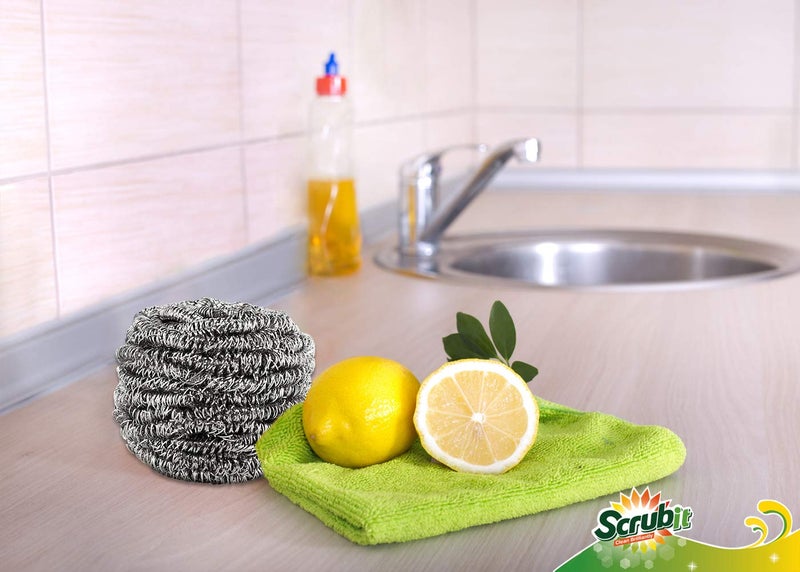 SCRUBIT 12 Pack Stainless Steel Scourers by Scrub It â€“ Steel Wool Scrubber Pad Used for Dishes, Pots, Pans, and Ovens. Easy scouring for Tough Kitchen Cleaning. - Image 4